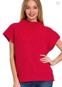 Red Sleeveless Mock Neck Sweater