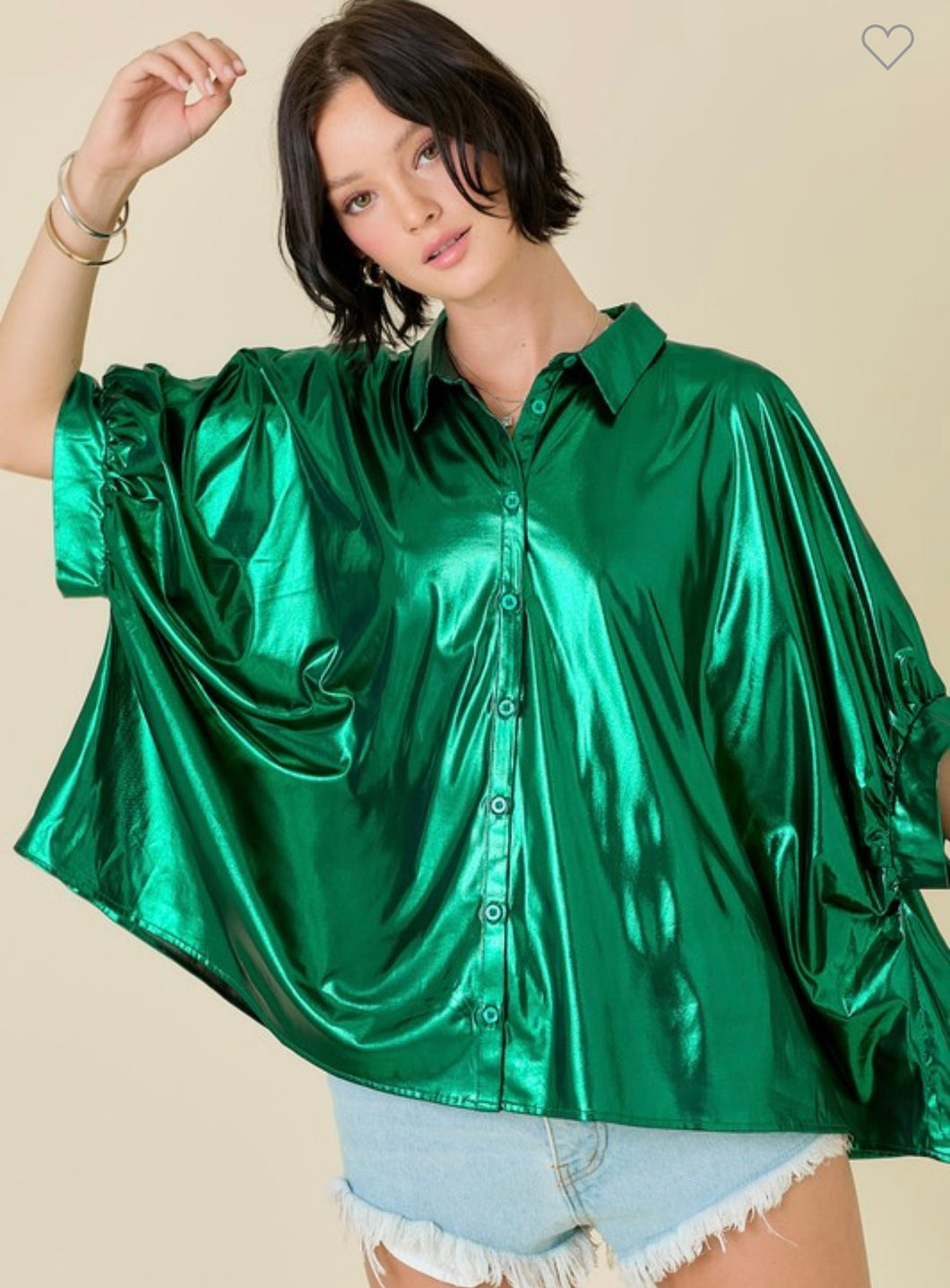 Metallic Green Poncho Top