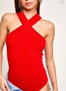 Red Halter Neck Bodysuit