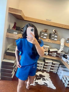 Royal Blue Ruffle Shorts Set