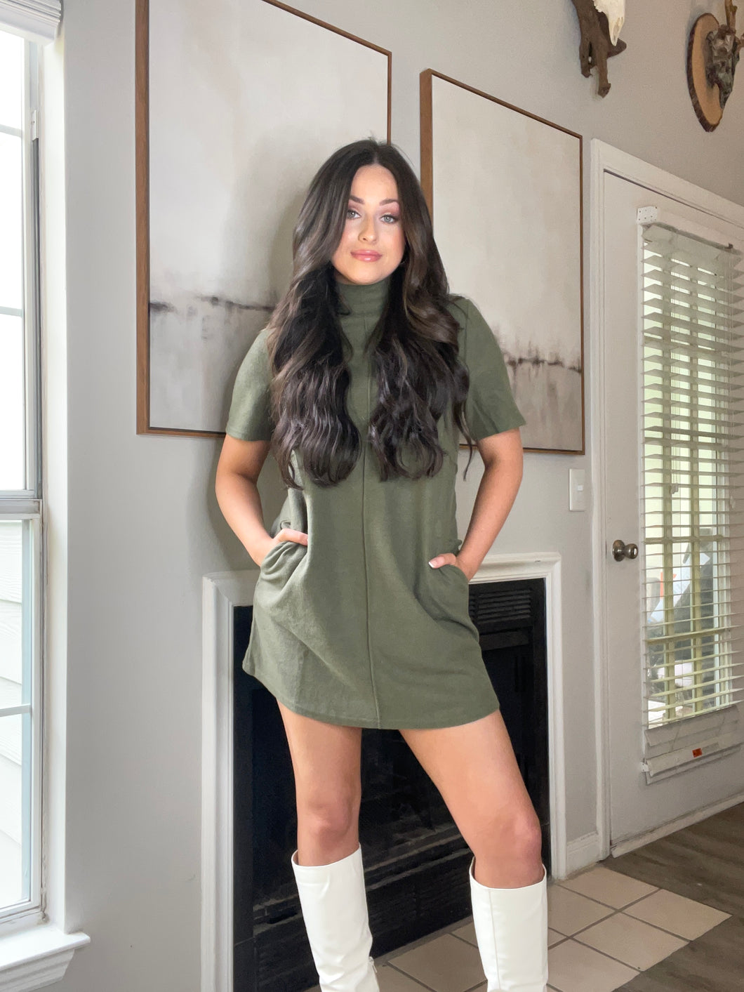 The Alexis Shirt Dress in Olive Green