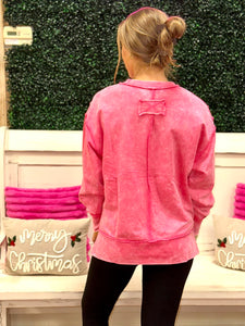 Hot Pink Acid Wash Sweatshirt