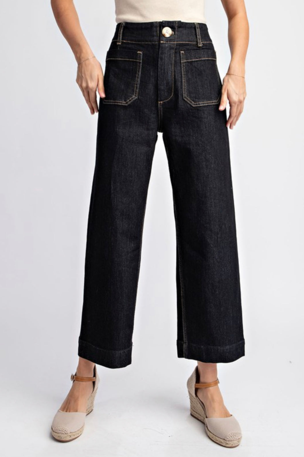 Black Denim Patch Pocket Jeans