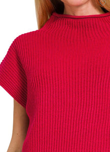 Red Sleeveless Mock Neck Sweater