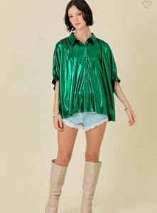 Metallic Green Poncho Top