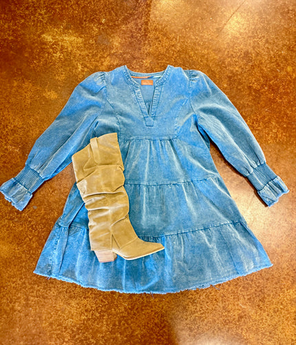 Denim Blue Corduroy Babydoll Dress