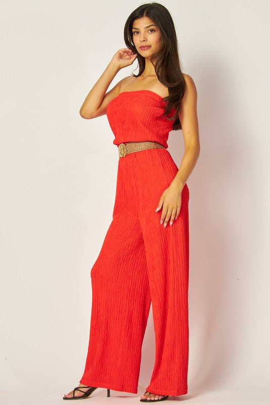 Shopbrandnewyou Red Ribbed Strapless Jumpsuit Medium