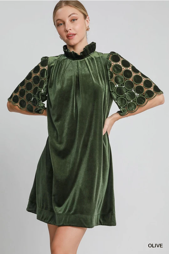 Green Velvet Dress with Statement Sleeves