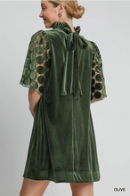 Load image into Gallery viewer, Green Velvet Dress with Statement Sleeves