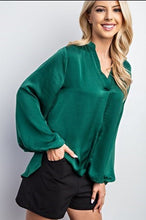 Load image into Gallery viewer, Emerald Green Long Sleeve Satin Top