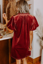 Load image into Gallery viewer, Copper Velvet Dress with Puff Sleeves