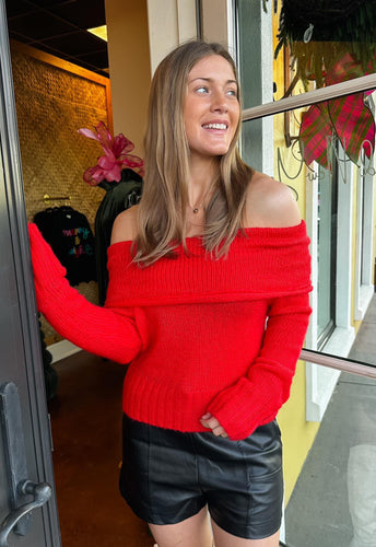 Red Off Shoulder Sweater