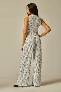 Blue Floral Crinkled Lounge Set