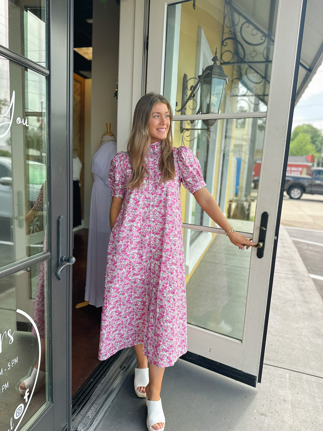 Pink Floral Button Down Maxi Dress