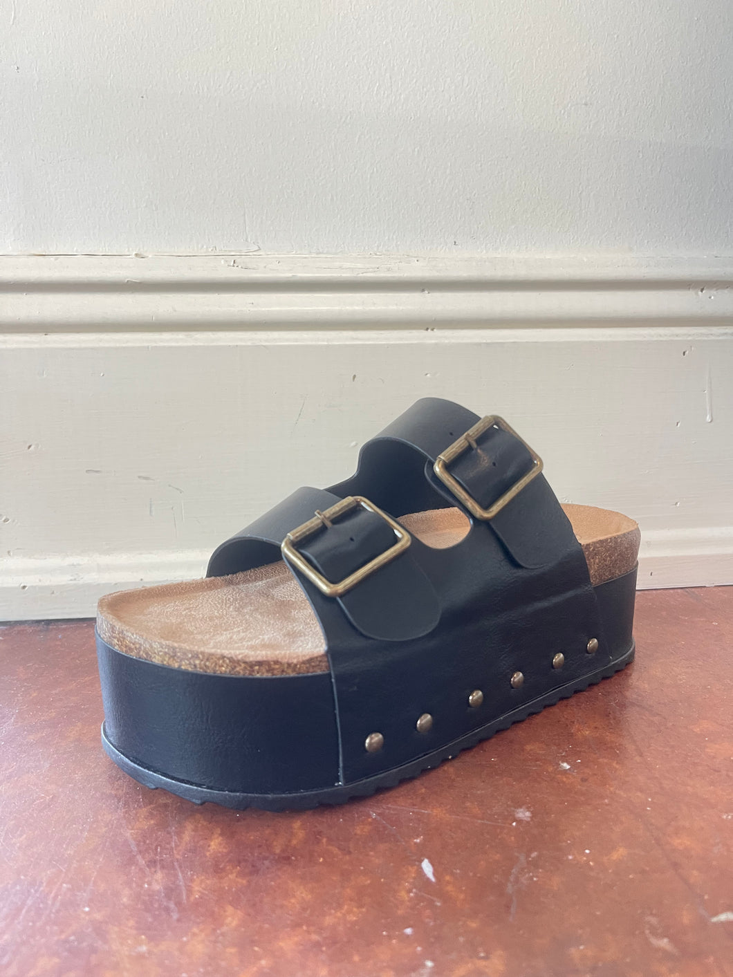 Black Platform Buckle-Strap Sandal