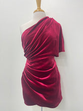 Load image into Gallery viewer, Red Velvet One Shoulder Dress