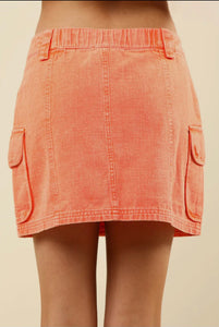 Orange Acid Washed Cargo Skirt