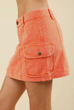 Load image into Gallery viewer, Orange Acid Washed Cargo Skirt