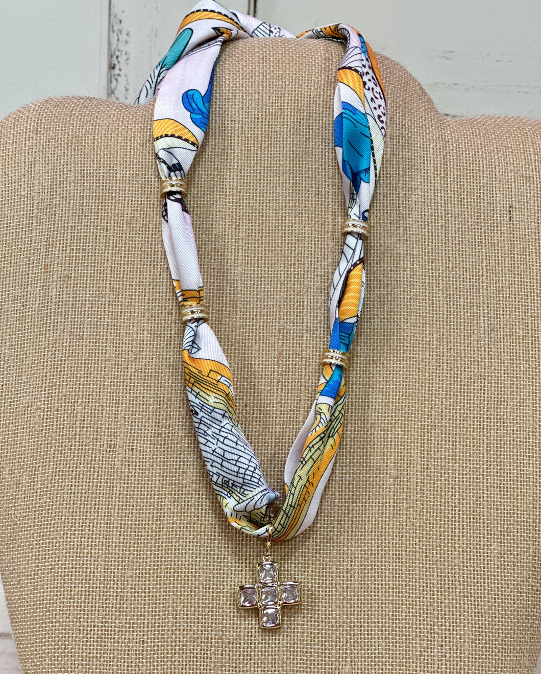 Block Cross Scarf Necklace (Yellow&Blue)