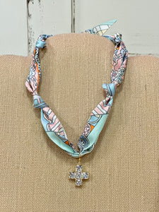 Block Cross Scarf Necklace (Pastel Mix)