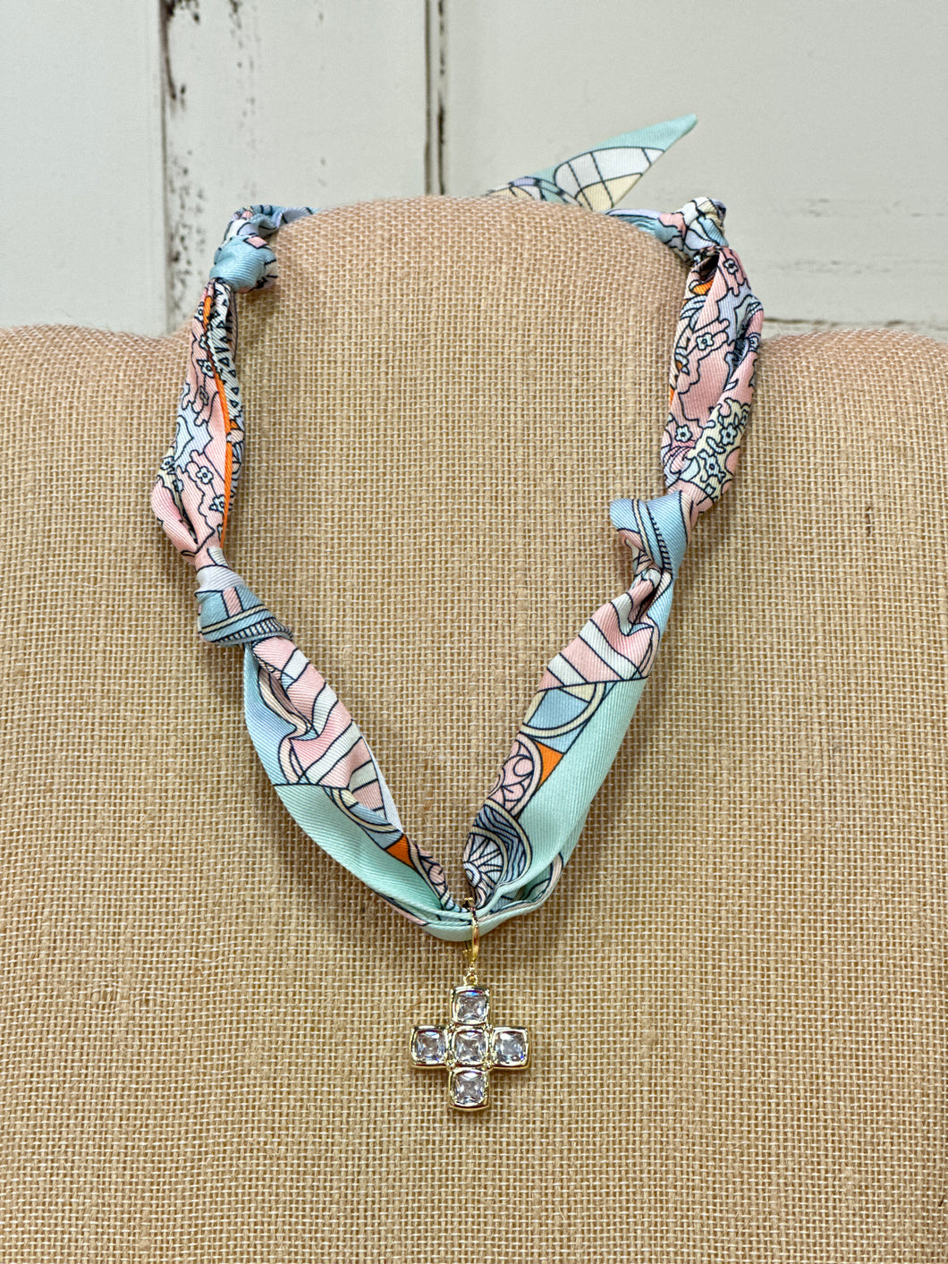 Block Cross Scarf Necklace (Pastel Mix)