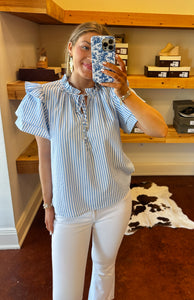 Blue and White Striped Blouse