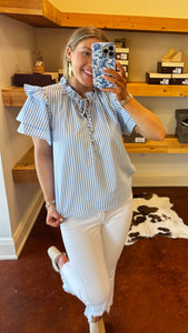 Blue and White Striped Blouse