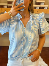 Load image into Gallery viewer, Blue and White Striped Blouse
