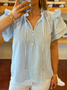 Blue and White Striped Blouse
