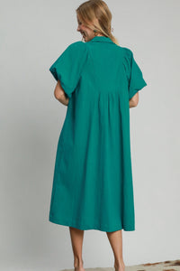 Teal V-Neck Shift Midi Dress