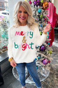 White Merry and Bright Tinsel Sweater