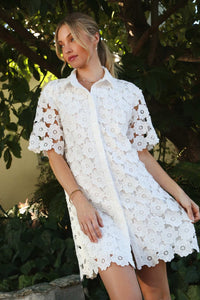 White Lace Button Down Dress