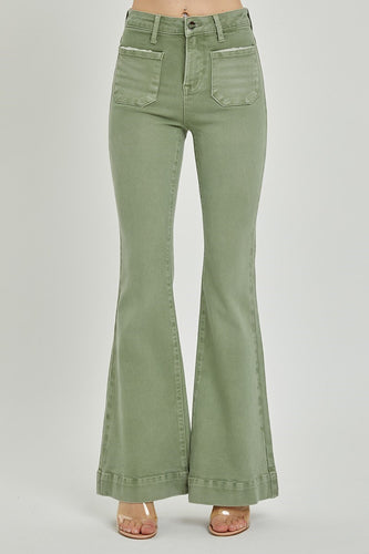 Olive Green Patch Pocket Jeans