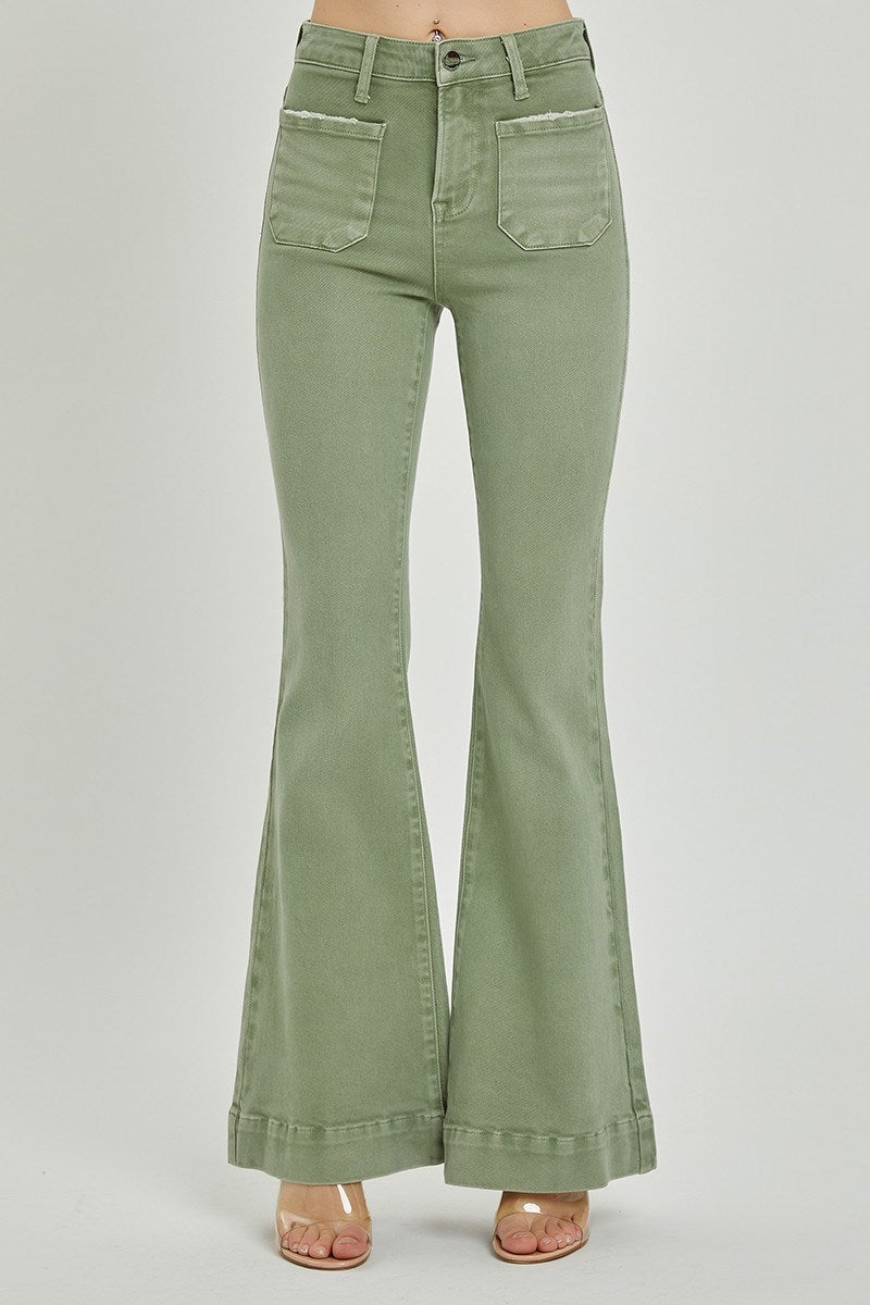 Olive Green Patch Pocket Jeans