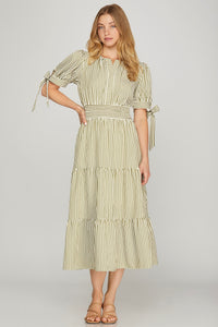 Olive Striped Midi Dress