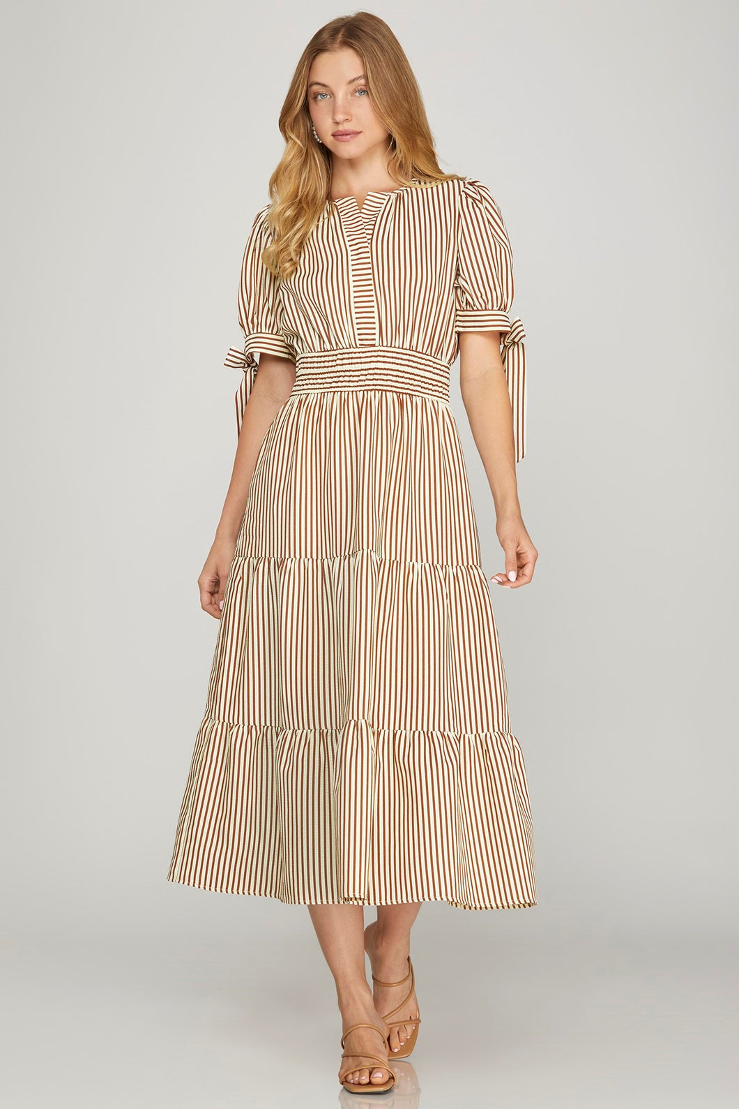 Mocha Striped Midi Dress