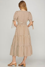 Load image into Gallery viewer, Mocha Striped Midi Dress