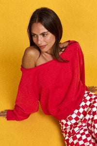 Red Off Shoulder Cropped Sweatshirt