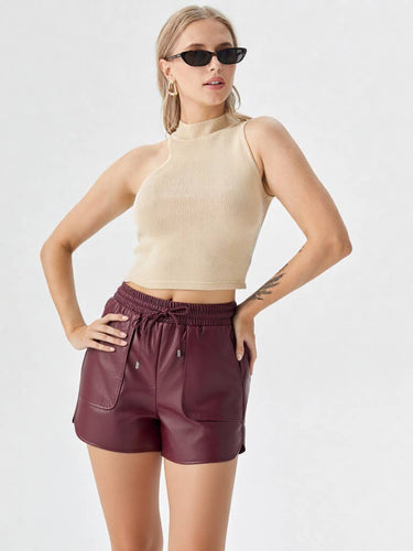 Maroon Faux Leather Shorts