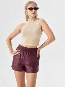 Maroon Faux Leather Shorts