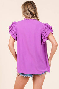 GAME DAY RUFFLE SLEEVE TOP (3 colors)