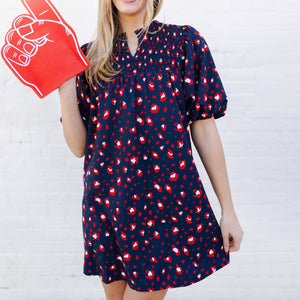 Navy and Red Animal Print Dress