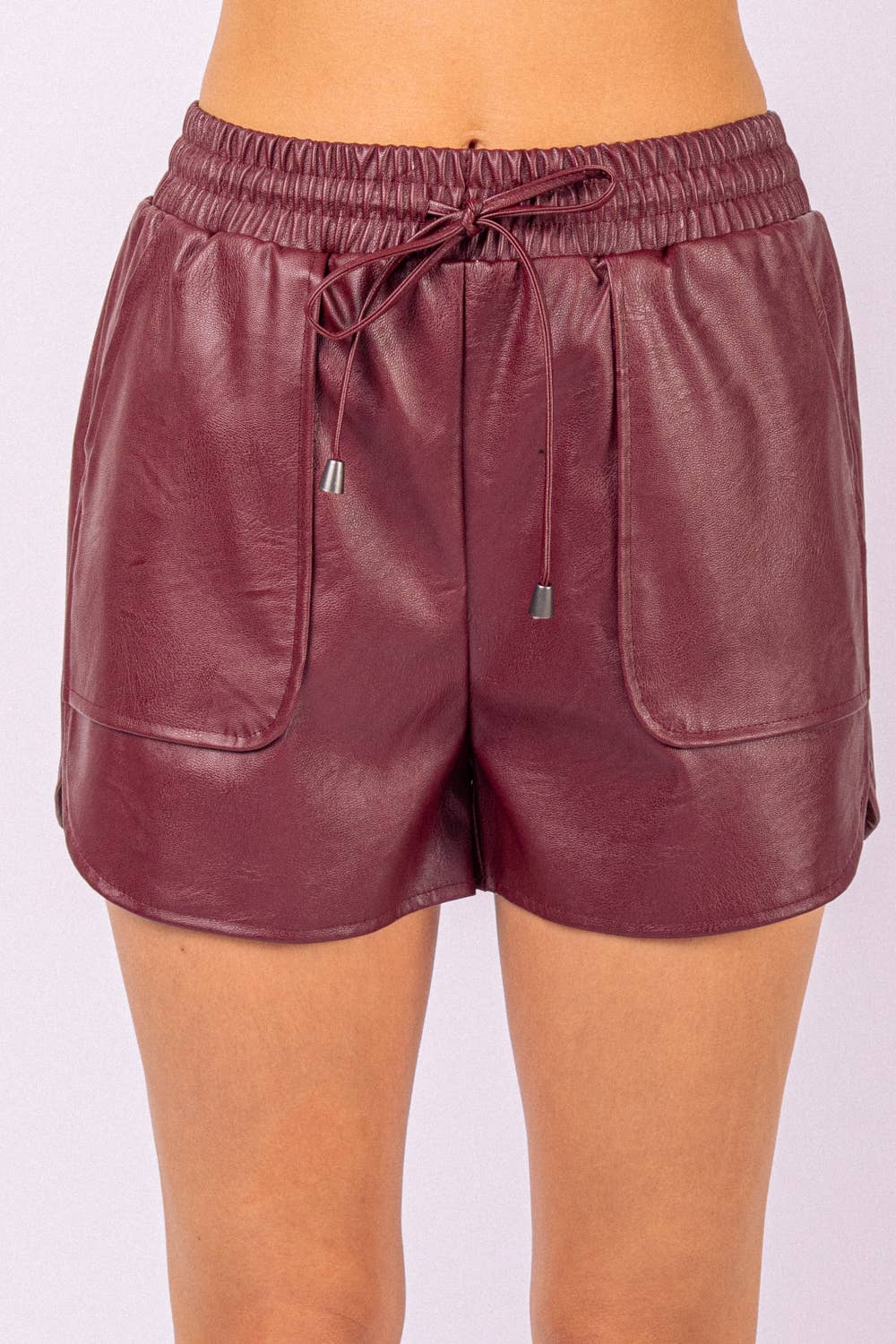 Maroon Faux Leather Shorts