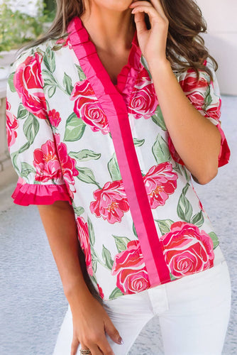 Colorblocked Ruffle Floral Print Top