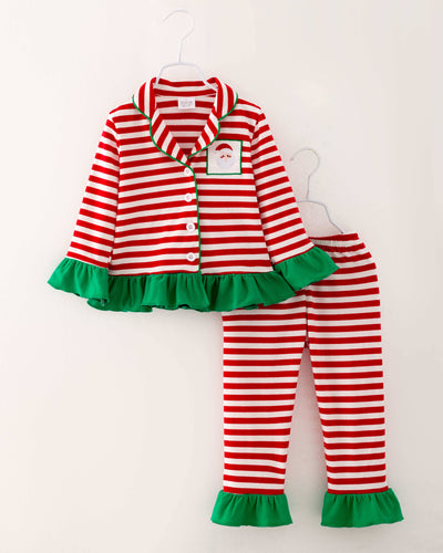 Christmas Red Stripe Santa Ruffle Girl Pajama