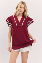 Load image into Gallery viewer, Game day Ruffle Sleeve Scallop Trim Top