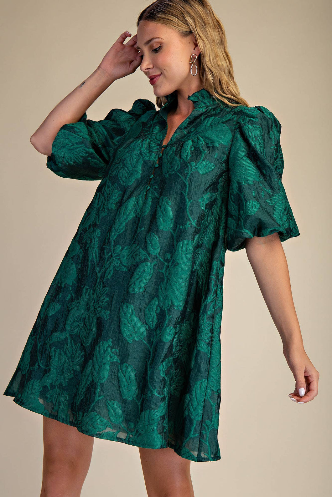 Gorgeous in Green Jacquard Dress