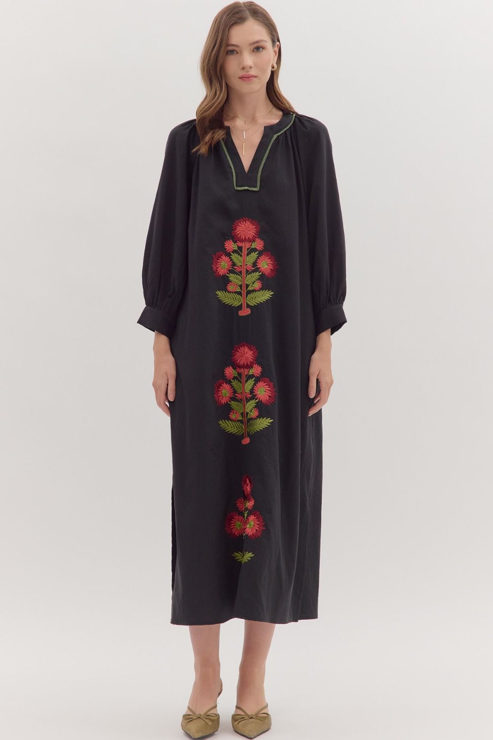 Black Embroidered Maxi Dress