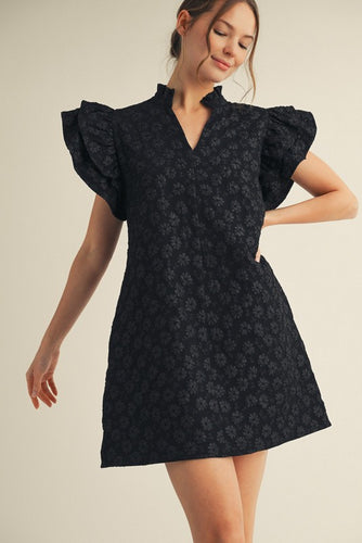 Black Embroidered Mini Dress