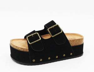 Black Platform Buckle-Strap Sandal